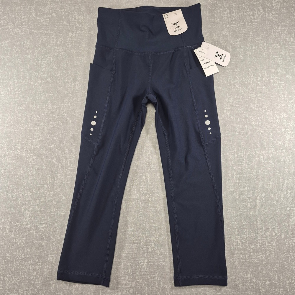 Xersion Quick-Dri High-Rise Capri Leggings with Pockets Navy Blue XS 306890